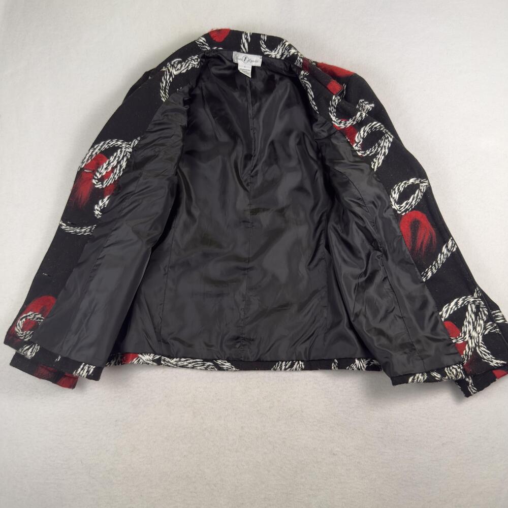 Vtg ONCE AGAIN Artwear Blazer Felted Wool Applique Black Red Button Front Size L - Picture 10 of 12